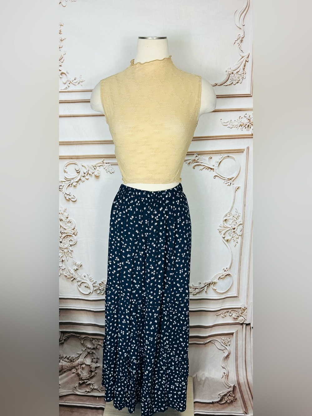Ambiance Navy Blue Printed Maxi Skirt - Picture 2 of 9